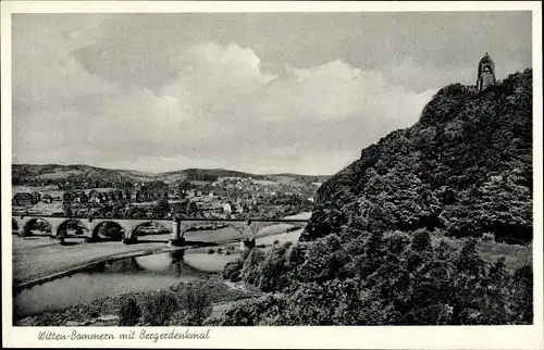 Ak Bommern Witten an der Ruhr, Teilansicht mit Bergerdenkmal, Brücke