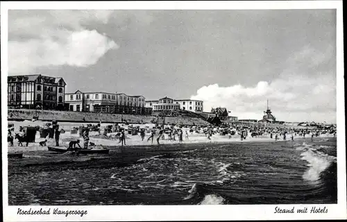 Ak Wangerooge, Nordseebad, Strand mit Hotels