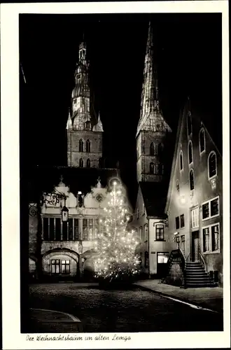 Ak Lemgo Westfalen, Beleuchteter Weihnachtsbaum vor dem Rathaus