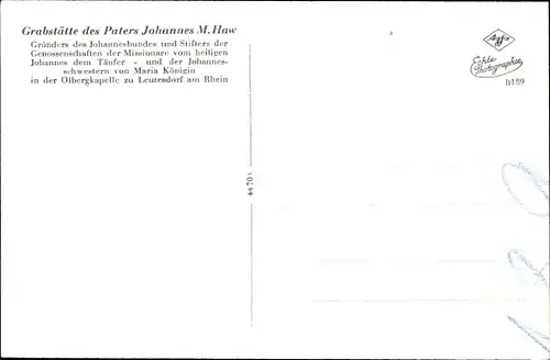 Ak Leutesdorf in Rheinland Pfalz, Grabstätte des Paters Johannes M. Haw