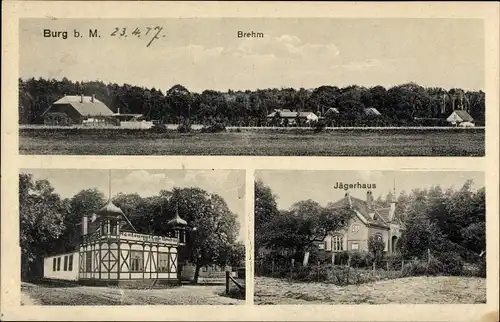 Ak Brehm Burg bei Magdeburg, Teilansicht, Restaurant, Jägerhaus