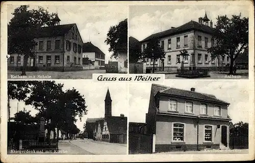 Ak Ubstadt Weiher Baden Württemberg, Kriegerdenkmal, Rathaus, Schule, Kaufhaus