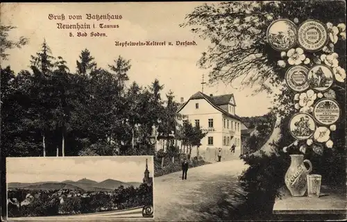 Ak Neuenhain Bad Soden am Taunus Hessen, Partie am Batzenhaus, Aepfelwein Kelterei, Ortsblick