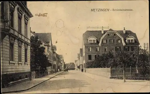 Ak Metzingen in Württemberg, Schönbeinstraße, Gasthof zum Bahnhof