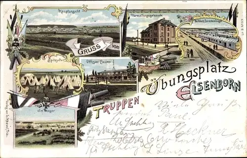 Litho Elsenborn Bütgenbach Wallonien Lüttich, Truppenübungsplatz, Offizierkasino, Barackenlager