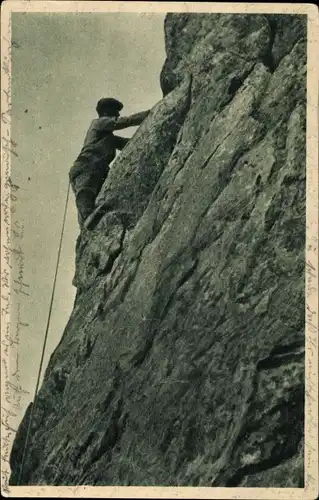 Ak Kletterer im Fels, Schwerer Quergang, Dreitorspitz, Ostwand, Wettersteingebirge