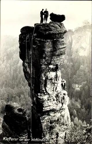 Ak Kletterer an der Wehlnadel, Sächsische Schweiz