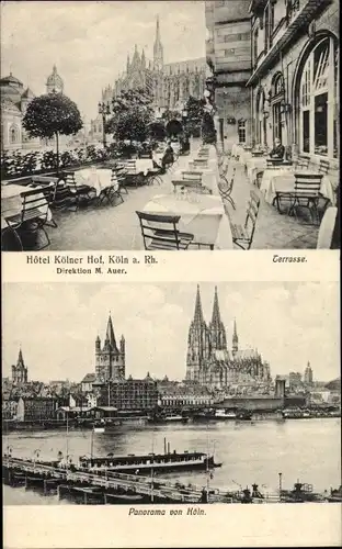Ak Köln am Rhein, Hotel Kölner Hof, Direktion M. Auer, Terrasse, Panorama von der Ortschaft
