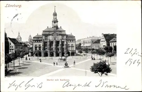 Ak Lüneburg in Niedersachsen, Markt mit Rathaus