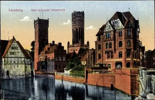 Ak Lüneburg in Niedersachsen, Alter und neuer Wasserturm