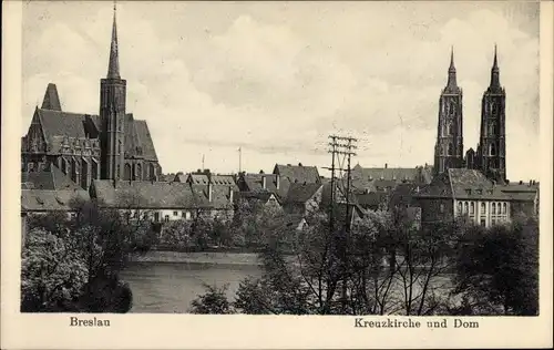 Ak Wrocław Breslau Schlesien, Kreuzkirche und Dom