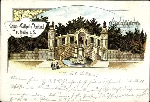 Litho Halle Saale, Ansicht vom Kaiser Wilhelm Denkmal