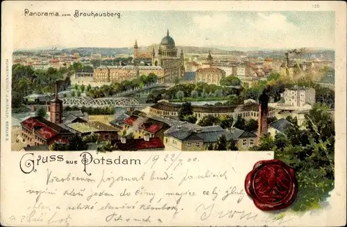 Litho Potsdam in Brandenburg, Panorama vom Brauhausberg, Siegel, Wappen