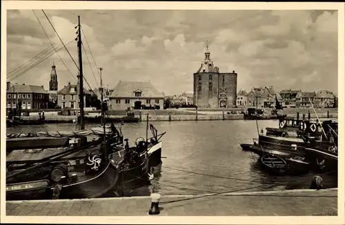 Ak Enkhuizen Nordholland Niederlande, Buitenhaven met Drommedaris