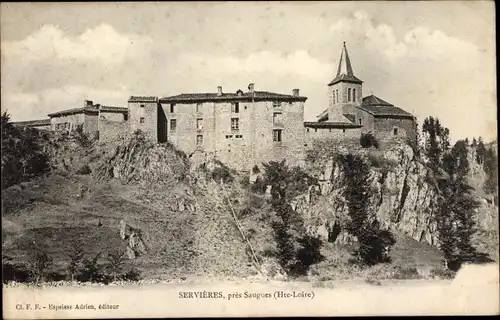 Ak Servieres Saugues Haute Loire, Blick auf den Ort, Turm, Chateau