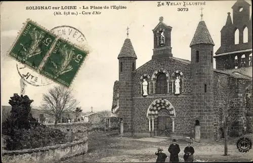 Ak Solignac sur Loire Haute Loire, La Place de l'Eglise