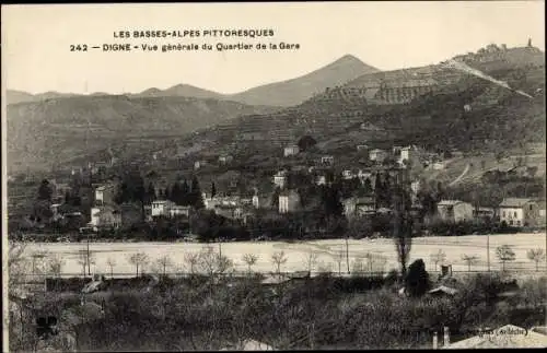 Ak Digne Alpes de Haute Provence, Vue generale du Quartier de la Gare