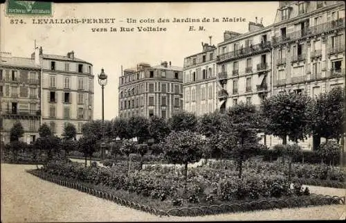 Ak Levallois Perret Hauts de Seine, Un coin des Jardins de la Mairie vers la Rue Voltaire