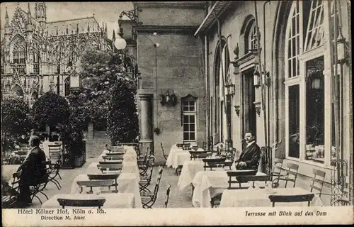 Ak Köln am Rhein, Hotel Kölner Hof, Terrasse mit Blick auf den Dom