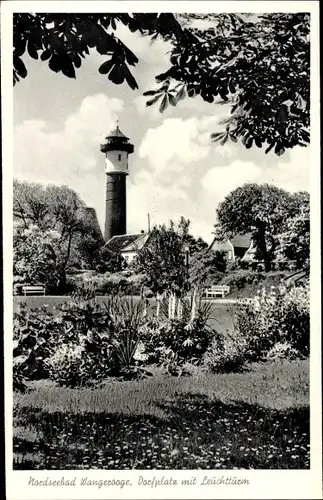 Ak Wangerooge in Friesland, Dorfplatz mit Leuchtturm, Garten
