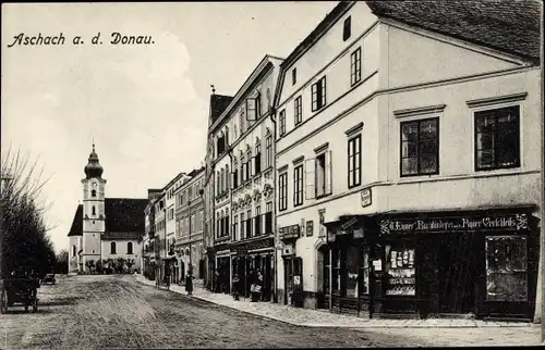 Ak Aschach an der Donau in Oberösterreich, Kirche, Buchbinderei