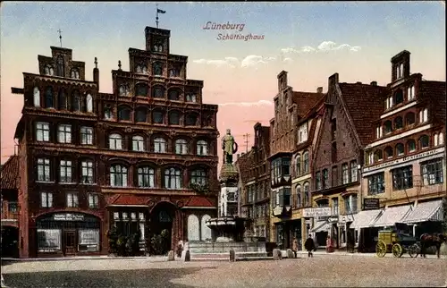 Ak Lüneburg in Niedersachsen, Blick zum Schüttlinghaus, Denkmal, Lindemann's Restaurant