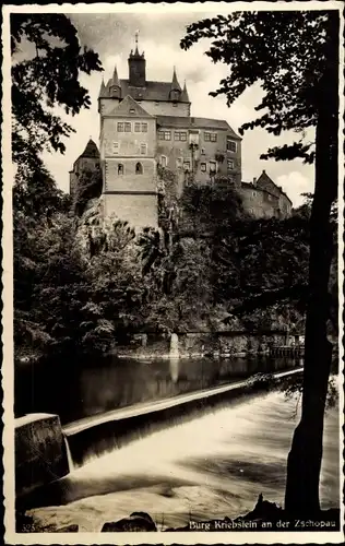 Ak Kriebstein Mittelsachsen, Blick auf Schloss Kriebstein, Wehr