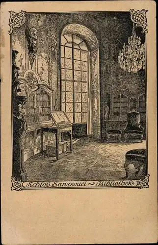 Künstler Ak Potsdam, Schloss Sanssouci, Bibliothek