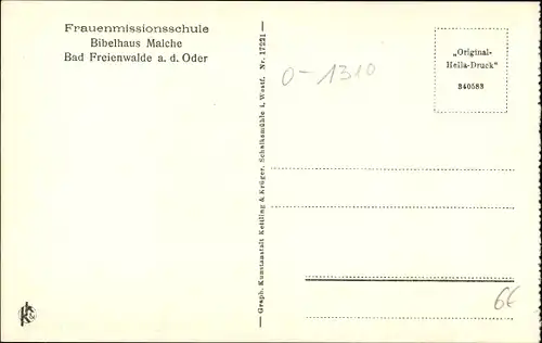 Ak Bad Freienwalde an der Oder, Frauenmissionsschule, Bibelhaus Malche, Büro der Bibelhausmutter