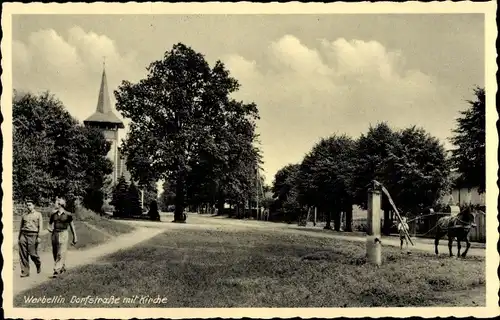 Ak Werbellin Schorfheide Barnim, Dorfstraße mit Kirche