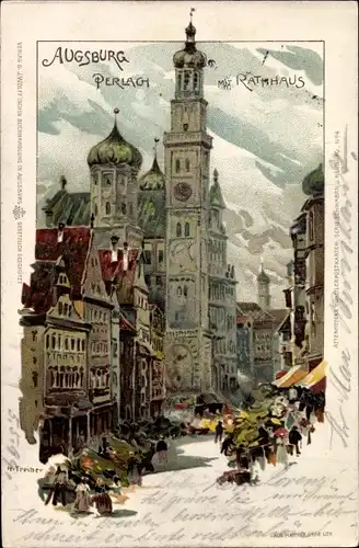 Künstler Litho Treiber, H., Augsburg in Schwaben, Perlach, Rathaus