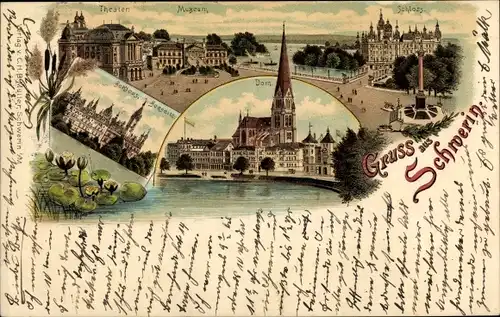 Litho Schwerin in Mecklenburg, Dom, Museum, Theater, Schloss