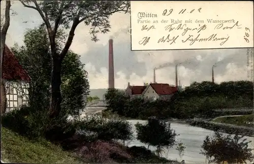 Ak Witten an der Ruhr, Ruhrpartie mit Wasserwerk