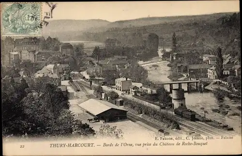 Ak Thury Harcourt Calvados, Bords de l'Orne, vue prise du Chateau de Roche Bouquet