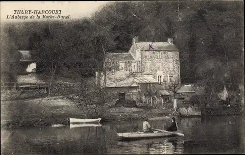 Ak Thury Harcourt Calvados, L'Auberge de la Roche Bunel, Ruderboot