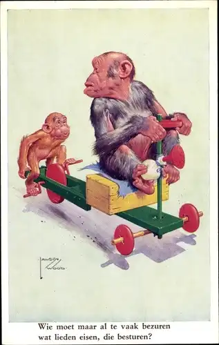 Künstler Ak Wood, Lawson, Zwei Affen mit Dreirad
