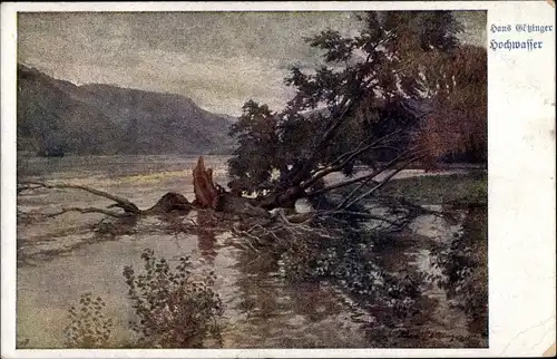 Künstler Ak Götzinger, Hans, Hochwasser, Landschaft, Deutscher Schulverein