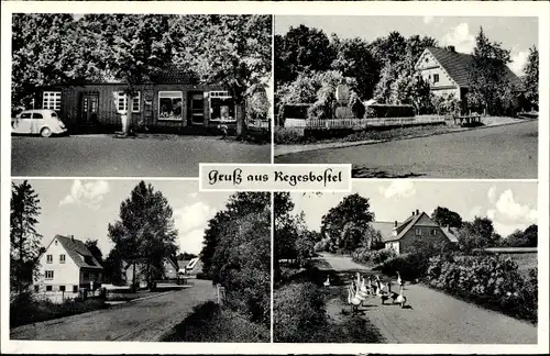 Ak Regesbostel Niedersachsen, Geschäft, Kriegerdenkmal, Ortspartie