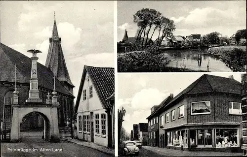 Ak Estebrügge Jork im Alten Land, Tor, Ortspartie, Wasserpartie