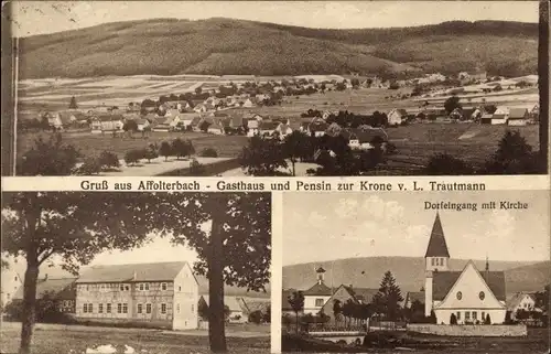 Ak Affolterbach Wald Michelbach im Odenwald, Gesamtansicht, Gasthaus zur Krone*, Kirche