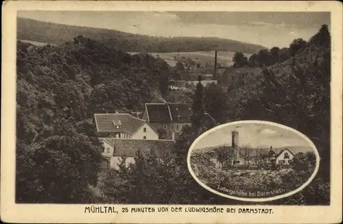 Ak Darmstadt in Hessen, Hotel Ludwigshöhe, W. Wenz, Turm und Flagge, Umgebung