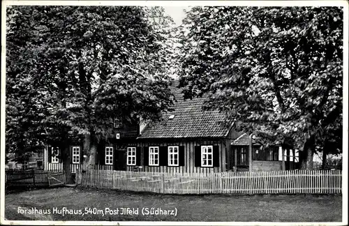 Ak Ilfeld Harztor Kreis Nordhausen Thüringen, Gartenpartie am Forsthaus Hufhaus