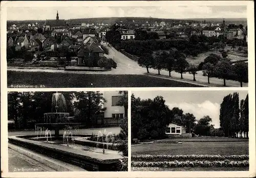 Ak Budenheim in Rheinland Pfalz, Panorama, Zierbrunnen, Rheinanlage