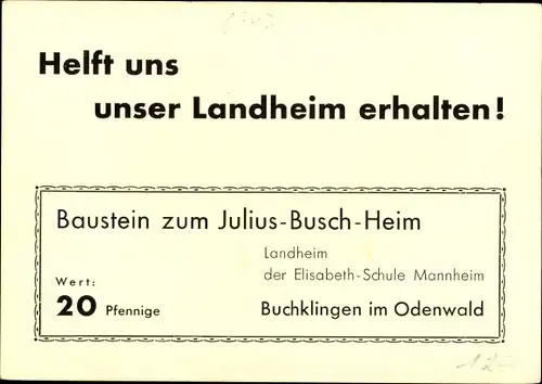 Ak Buchklingen Birkenau im Odenwald, Landheim Julius Busch