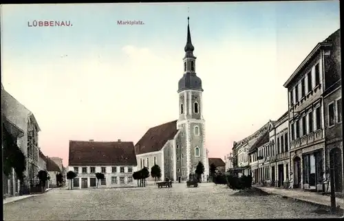 Ak Lübbenau im Spreewald, Marktplatz, Kirche