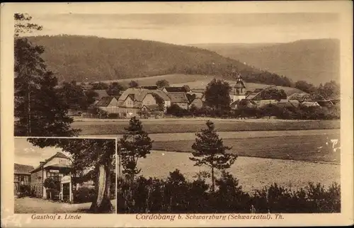 Ak Cordobang Bad Blankenburg in Thüringen, Gasthof zur Linde, Blick auf den Ort