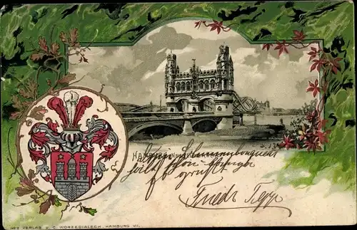 Präge Wappen Litho Hamburg Mitte Altstadt, Neue Elbbrücke