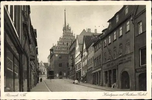 Ak Pößneck in Thüringen, Krautgasse mit Rathausgiebel