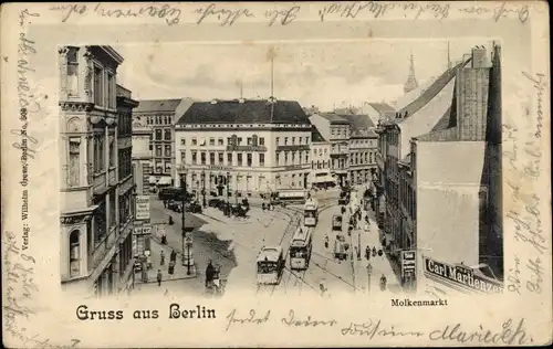 Ak Berlin Mitte, Molkenmarkt, Straßenbahnen