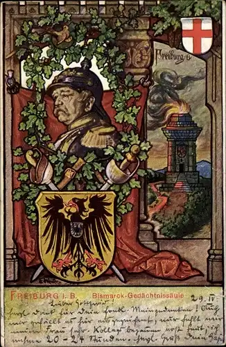 Künstler Ak Weiler, E, Freiburg im Breisgau, Bismarck Gedächtnissäule, Portrait